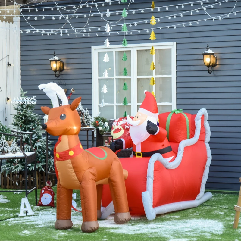 HOMCOM Mos Craciun Gonflabil cu 4 lumini LED, ren si sanie, impermeabil IP44