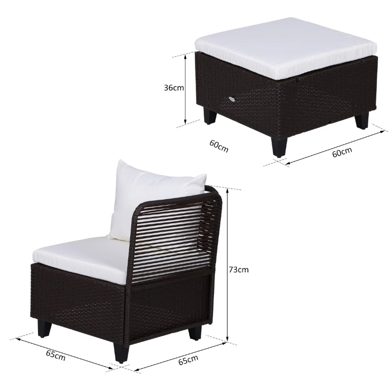 Outsuny Set Mobilier pentru Extern in PE Rattan Fotolii cu Perne si Taburet Maro