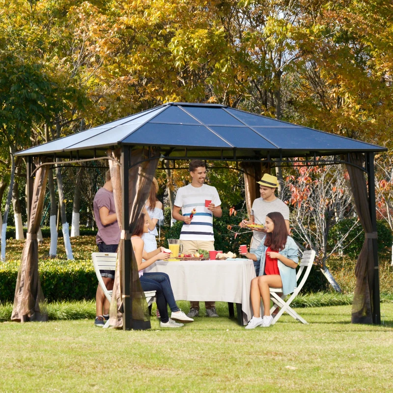 Outsunny Gradina Foisor cu Plasa de tantari 3.6x3m, Acoperisin Policarbonat, culoare Maro