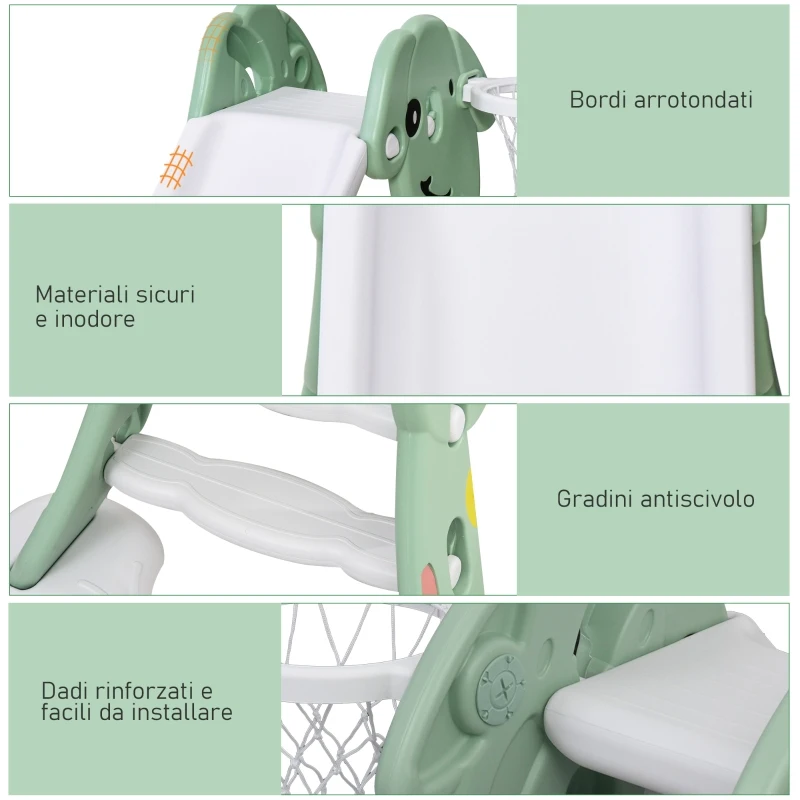 HOMCOM Tobogan Copii cu Cos si Basket Interior si Exterior 1-4 Ani Verde