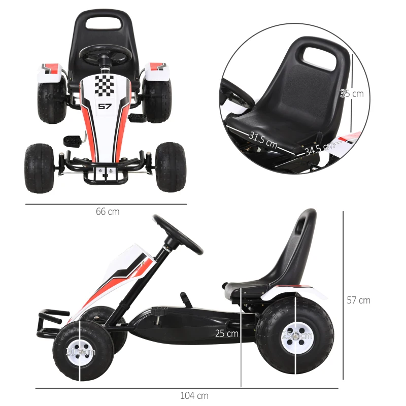 HOMCOM Gokart cu pedale pentru copii 3-6 ani scaun reglabil din metal plastic