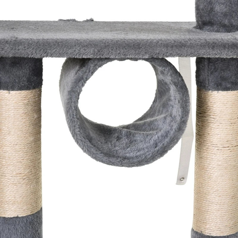 PawHut Ansamblu pentru Pisici cu Cusca Hamac Patucuri Suspendate si Stalpi din Franghie Sisal Gri 60x40x154cm