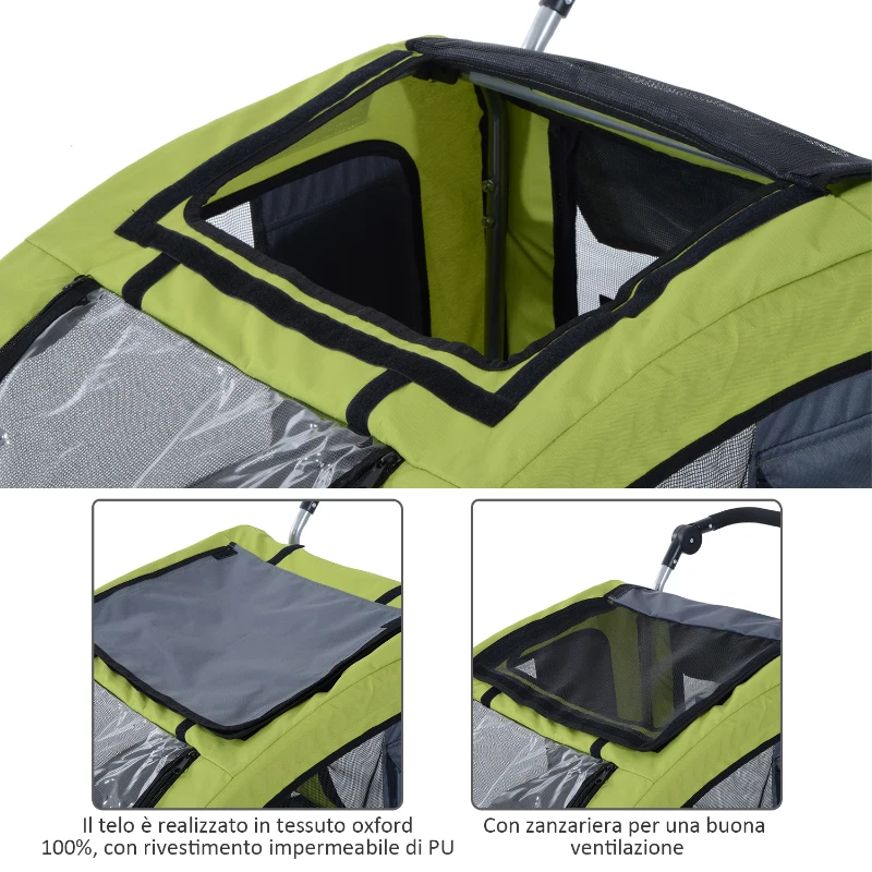 Pawhut Remorca Bicicleta Caini – 130×90×110 cm, Verde & Ventilata