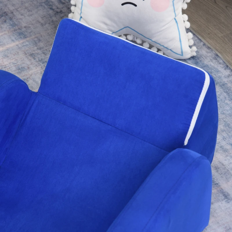 HOMCOM 2 în 1 Fotoliu pentru copii captusit cu buzunar pliabil pentru odihna albastru