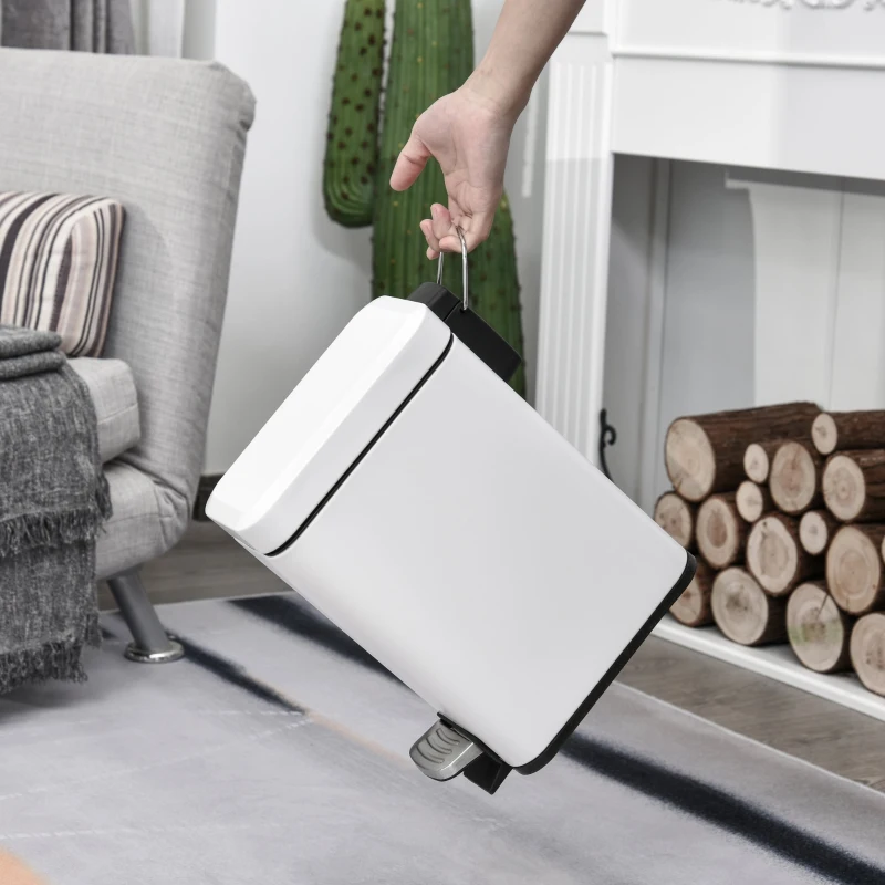 HOMCOM Cos de Gunoi cu pedala, Capacitate 5 l, 29.2 x 14 x 32 cm, Metal, Alb