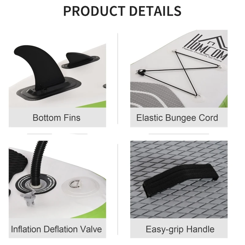 HOMCOM Placa SUP gonflabila cu Accesorii incluse Stand Up Paddle Verde si Alb
