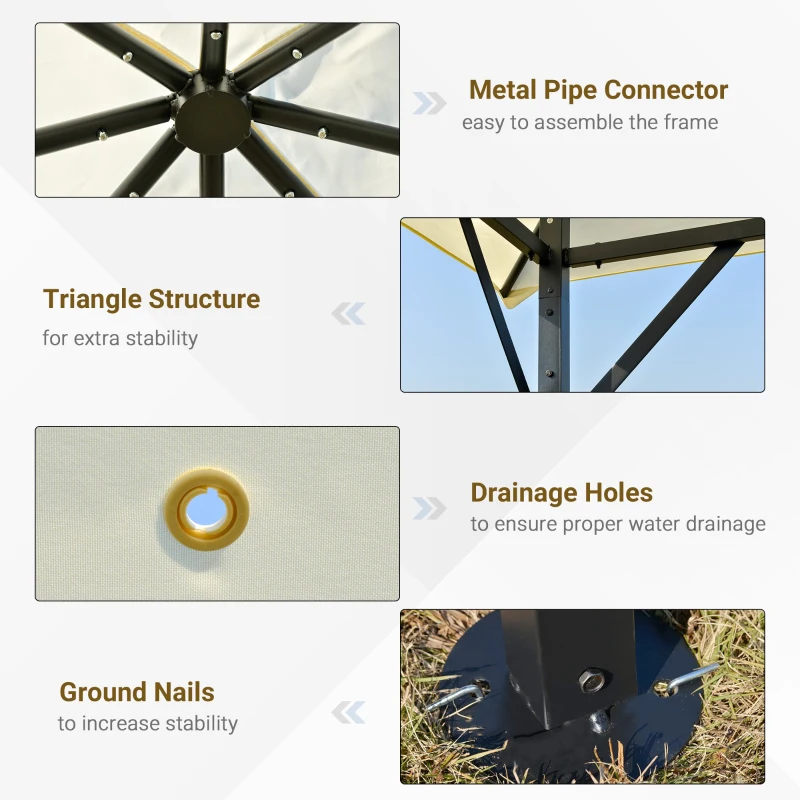 Outsunny Foisor Gradina 3x3m din metal cu Acoperis dublu, alb Cream