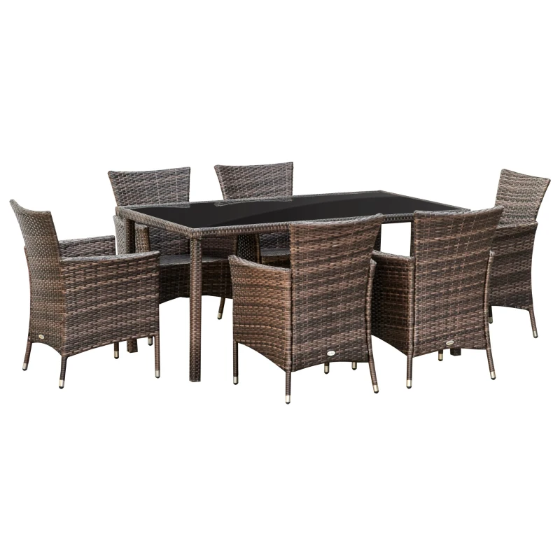 Outsunny Set Mobilier de Exterior cu 1 Masa si 6 Scaune de Gradina din PE Rattan