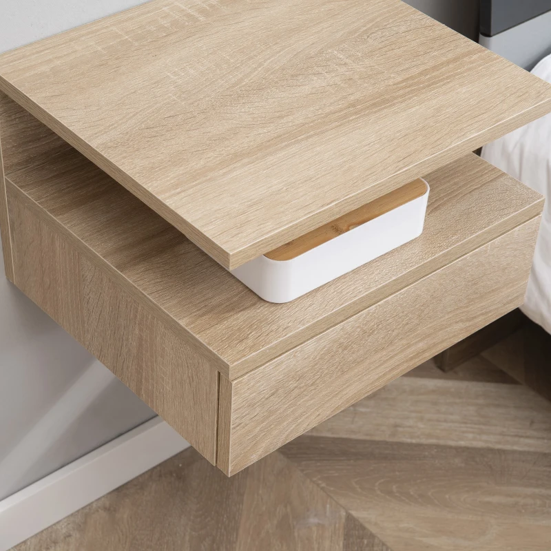 HOMCOM Set de 2 Noptiere Moderne Suspendate pentru Dormitor cu Sertar si Polita Superioara din Lemn 35x32x22.5cm