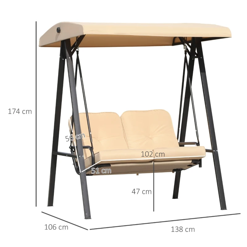 Outsunny Balansoar de Gradina cu 2 locuri, Acoperis reglabil si Structura din otel, 138 x 106 x 174cm