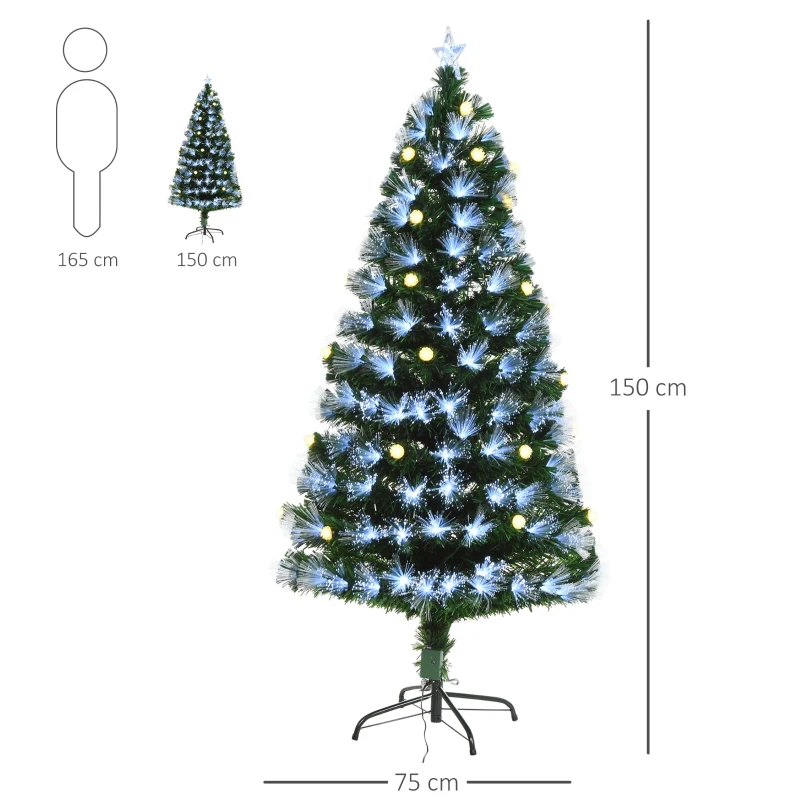 HOMCOM Pom de Craciun artificial de 150 cm cu ramuri cu 180 de becuri cu LED fibre optice