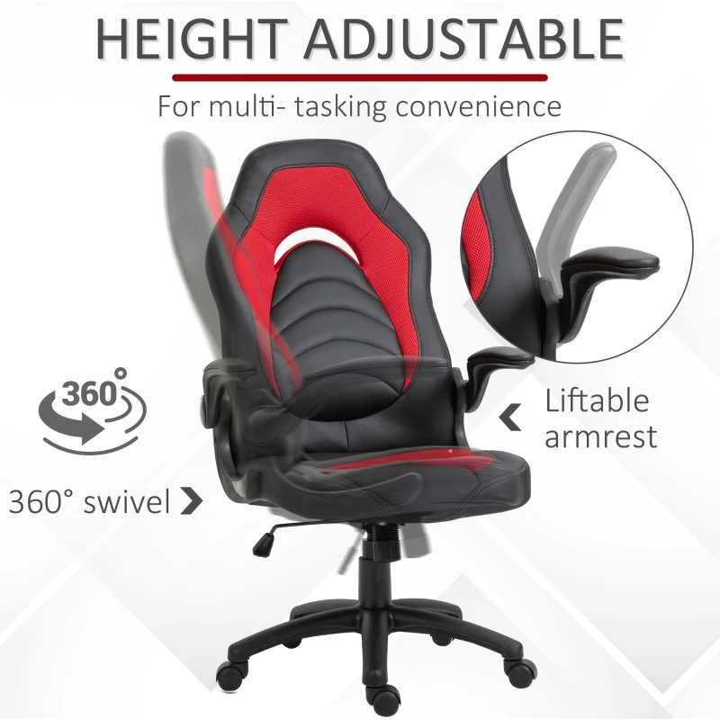 Vinsetto Fotoliu de Gaming din Piele ecologica Functie de Balansare Ajustabila Cotiera Rabatabila