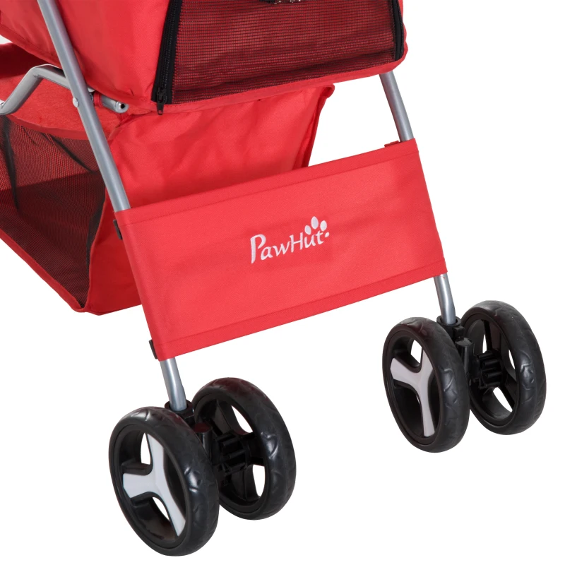 PawHut Carucior pentru Animale de Companie Pliabila, Rosu, 75 x 46 x 94 cm