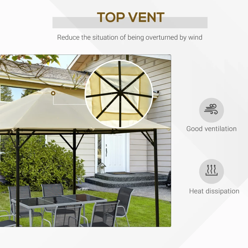 Outsunny Foisor Gradina 3x3m din metal cu Acoperis dublu, alb Cream