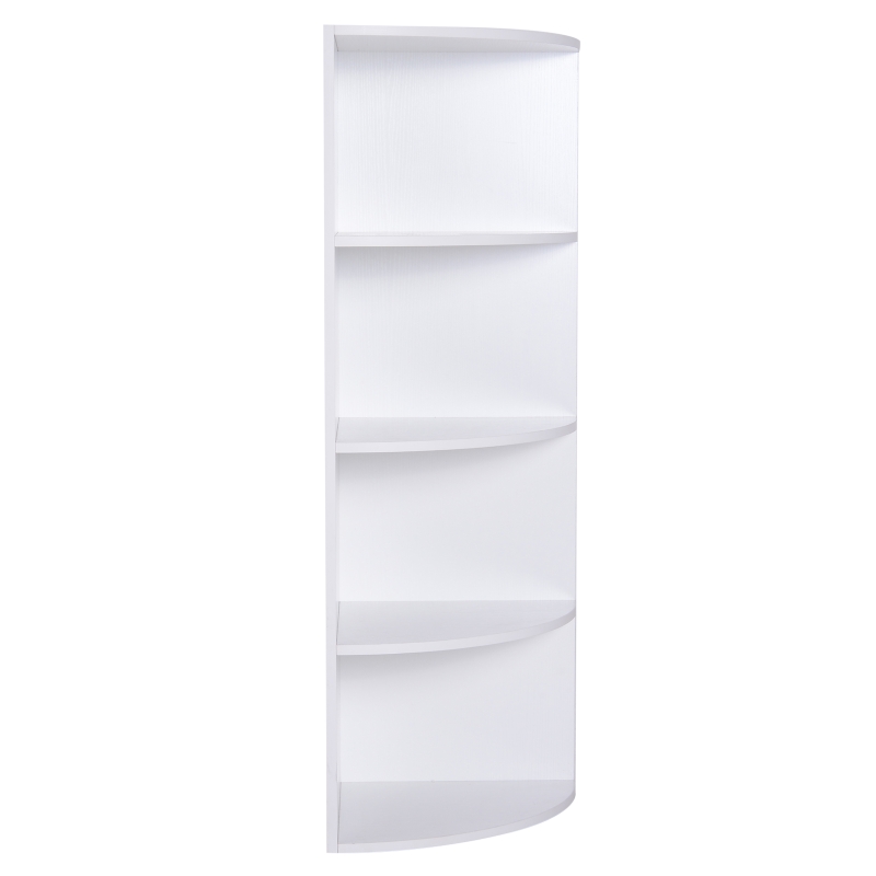 HOMCOM Librarie pe Colt de Perete cu 4 Rafturi in Lemn, Alb,39.5x39.5x120cm