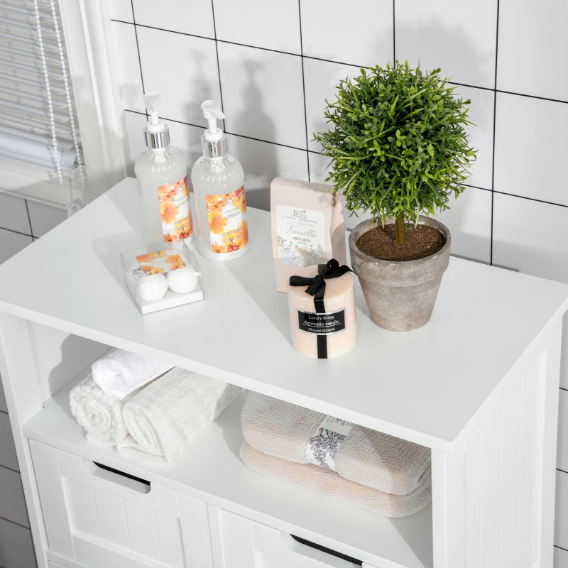 Kleankin Mobila Baie Multifunctionala – Dulap+Etajera+2 Sertare, Alb(m-8)