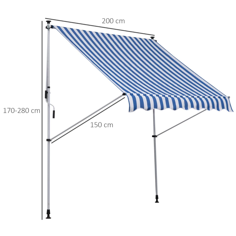 Outsunny Copertina pentru soare pentru exterior tip rulou cu manivela, inaltime si unghi reglabil, 200x150cm, albastru