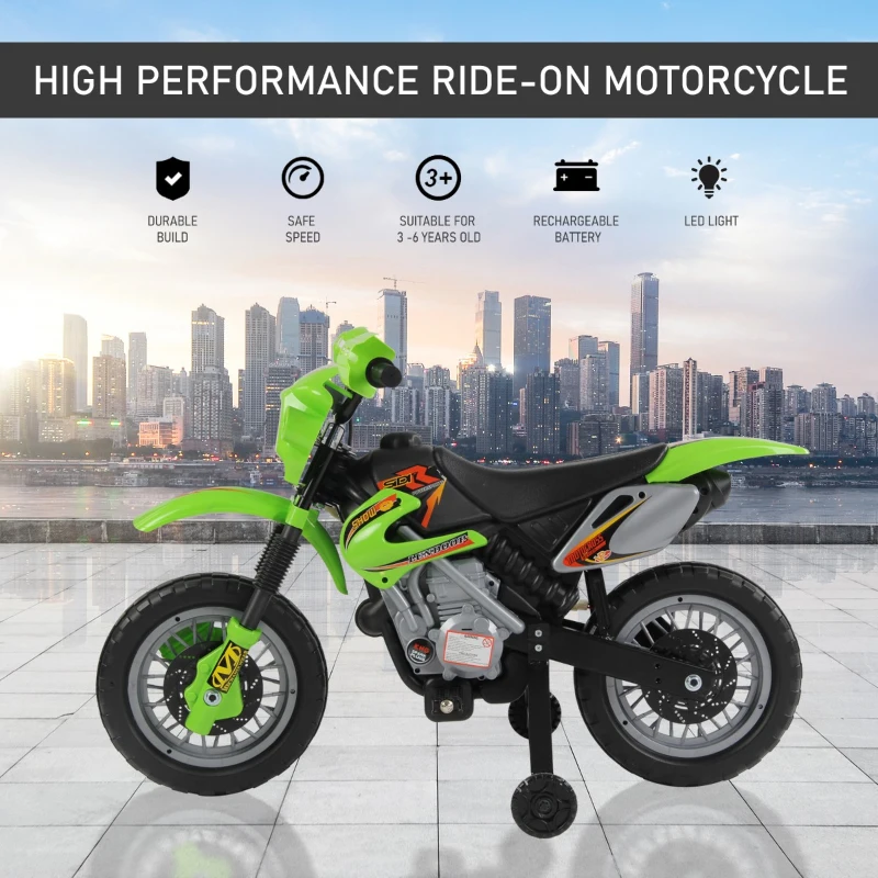 Homcom Moto Cross Electric – Copii, Verde cu Roti Ajutatoare
