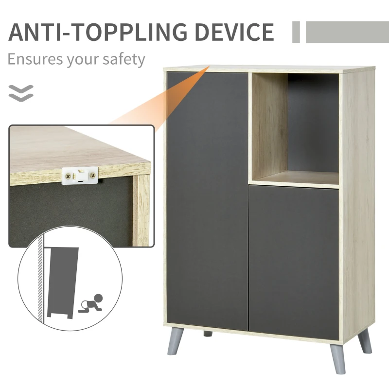 HOMCOM Biblioteca moderna mobila multifunctionala din lemn cu 2 usi si spatiu deschis