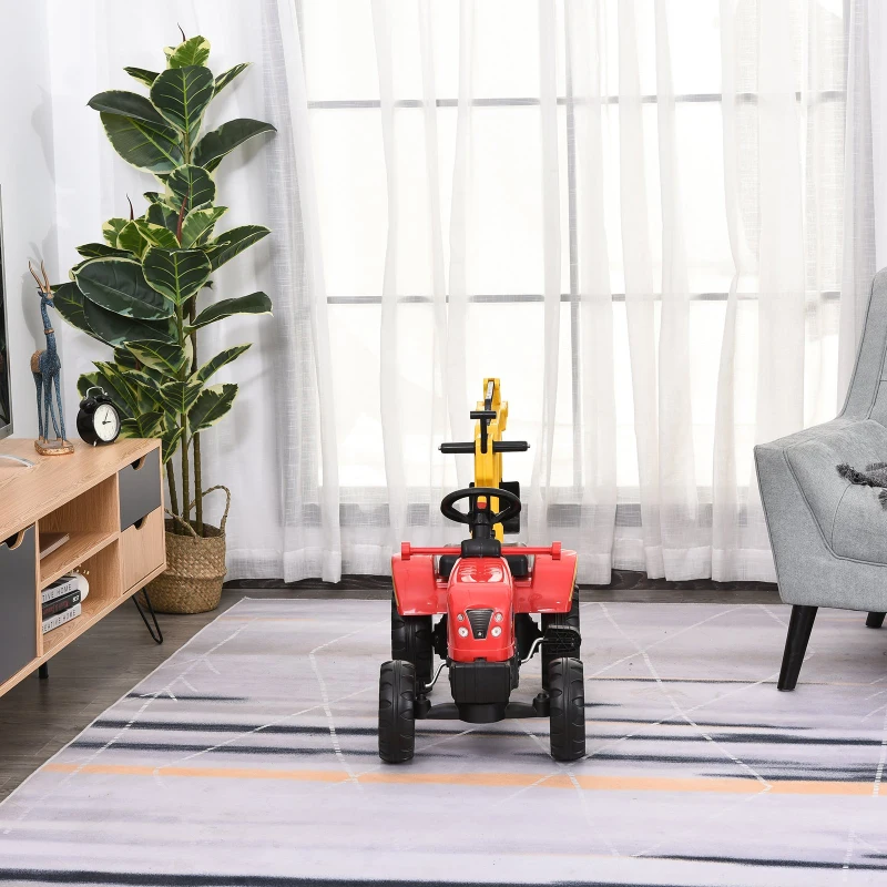 HOMCOM Tractorcu pedale si Excavator control manual pentru copii 3-6 ani rosu