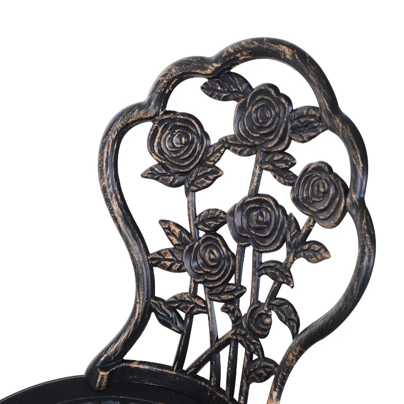 Outsunny Set Tavolo e due Sedie da Giardino in Stile Rétro con Decorazioni Floreali Color Bronzo