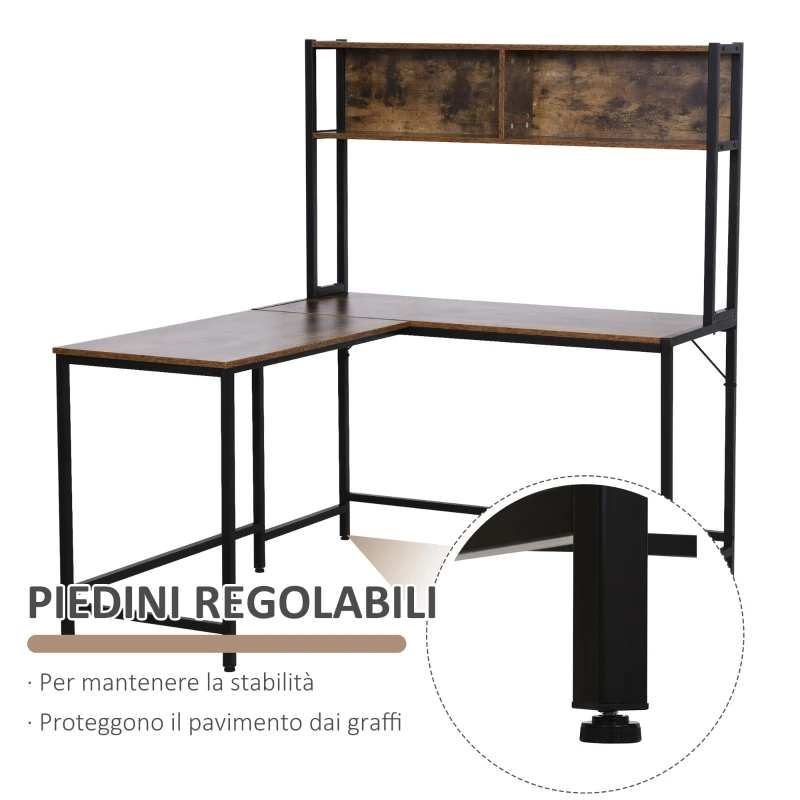 HomCom birou de colt, stil industrial, cu raft, 140x125x149 cm