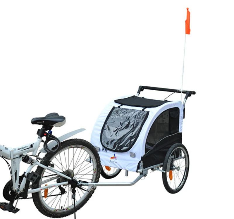 PawHut Cărucior tip Remorcă pentru Câini pentru Bicicletă, Alb și Negru