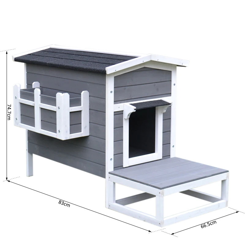 PawHut cusca inaltata cu balcon si acoperis, 83x66.5x74.7 cm