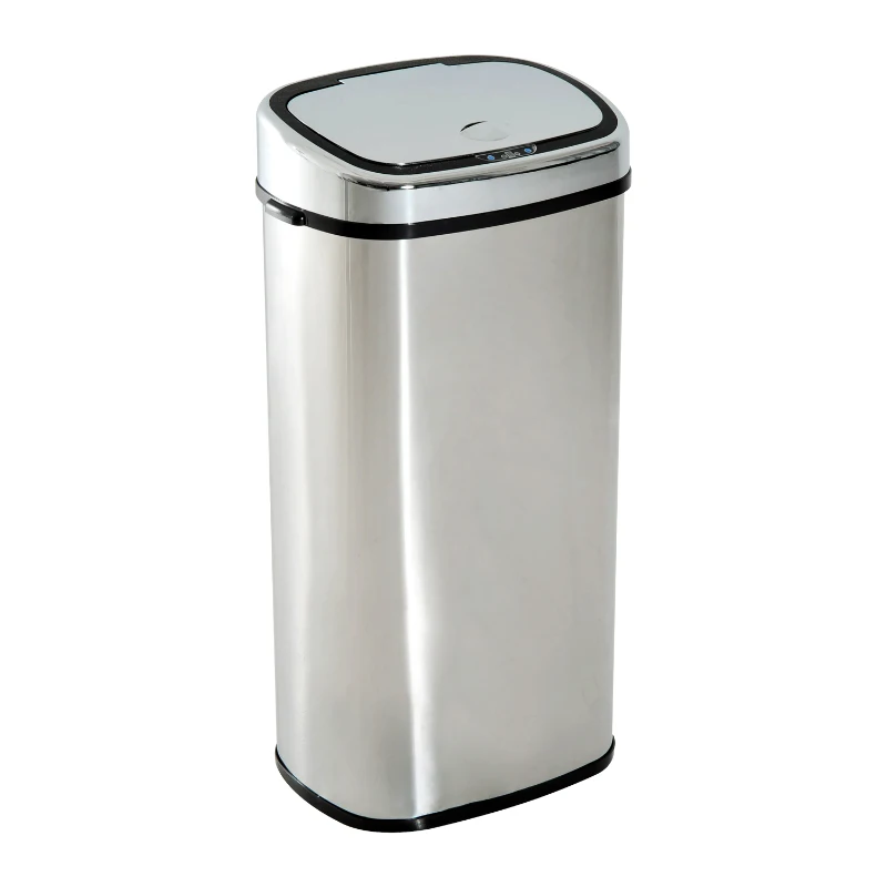 HomCom Cestino dei Rifiuti Rettangolare in Acciaio Inox con Sensore a Infrarossi, 68L