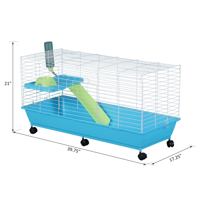 PawHut Cusca pentru Rozitori in Otel Vopsit cu Roti Albastru si Alb 100 x 43 x 53 cm