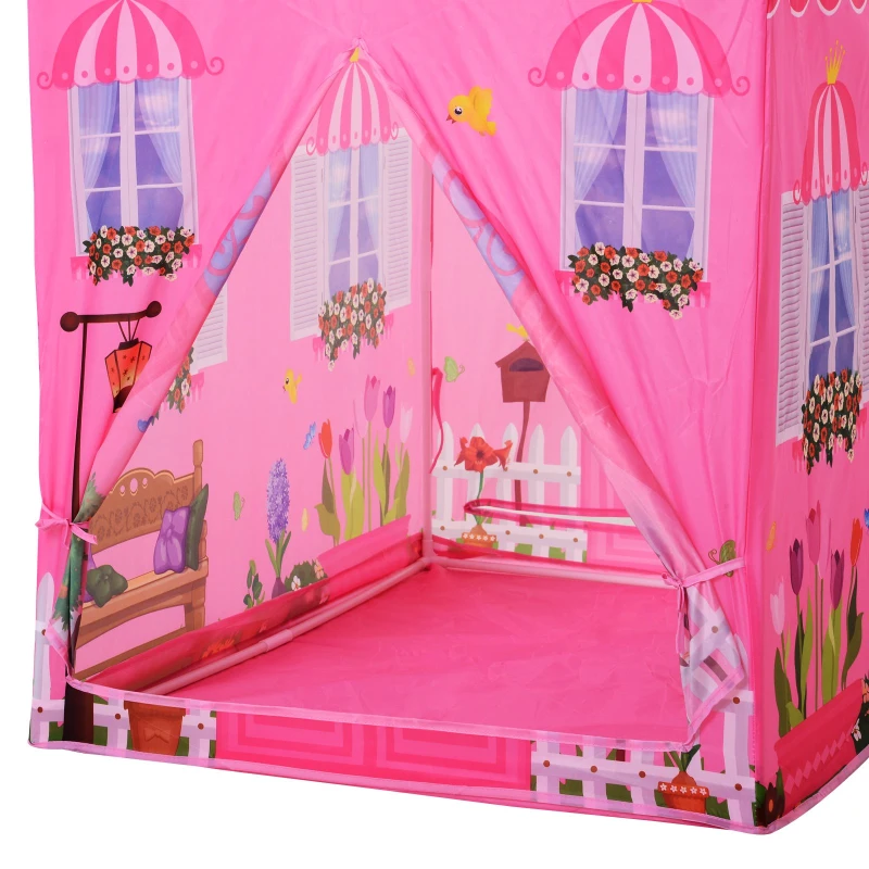 HOMCOM Cort Princess Play pentru Fete de peste 3 ani pentru Interior si Exterior Roz 93 x 69 x 103 cm