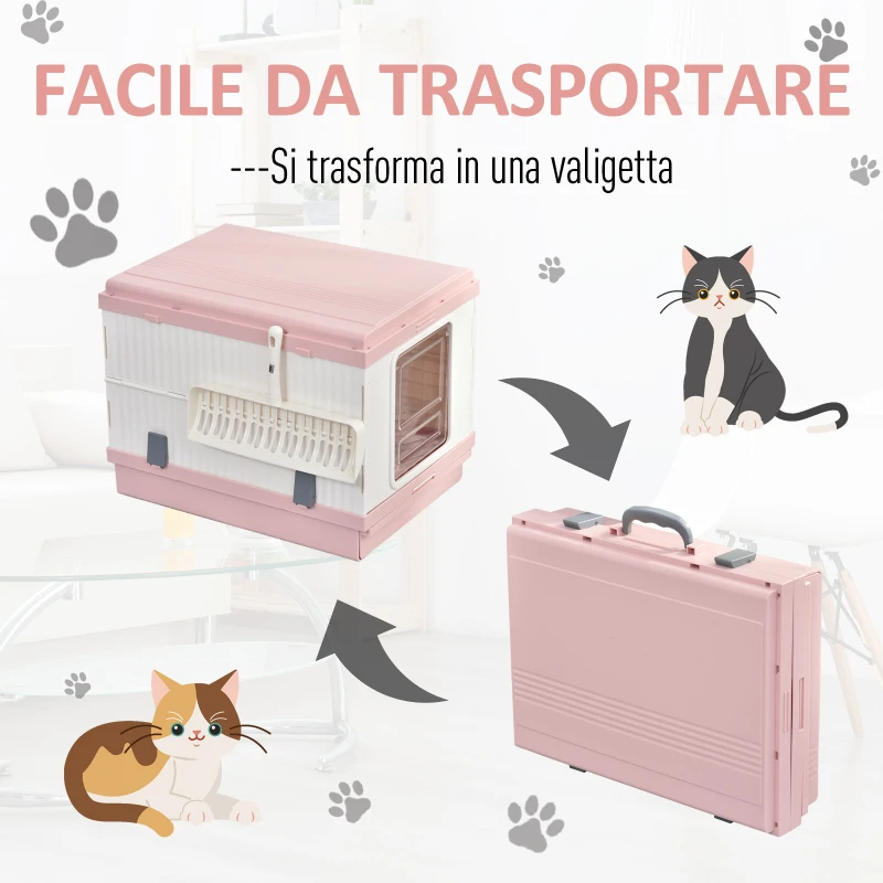 PawHut litiera pisici cu husa detasabila, 54x43x42cm, roz