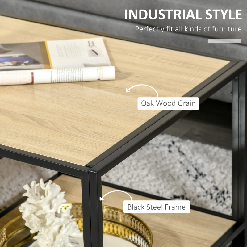 HOMCOM Masuta de Cafea Stil Industrial cu 3 Etajere, din MDF si Otel, 120x60x46cm - Lemn