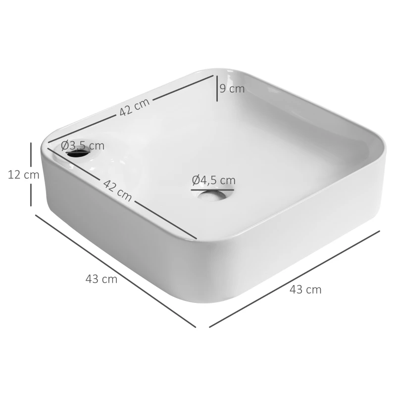 kleankin Chiuveta cu suport patrat fara dop pentru baie din ceramica