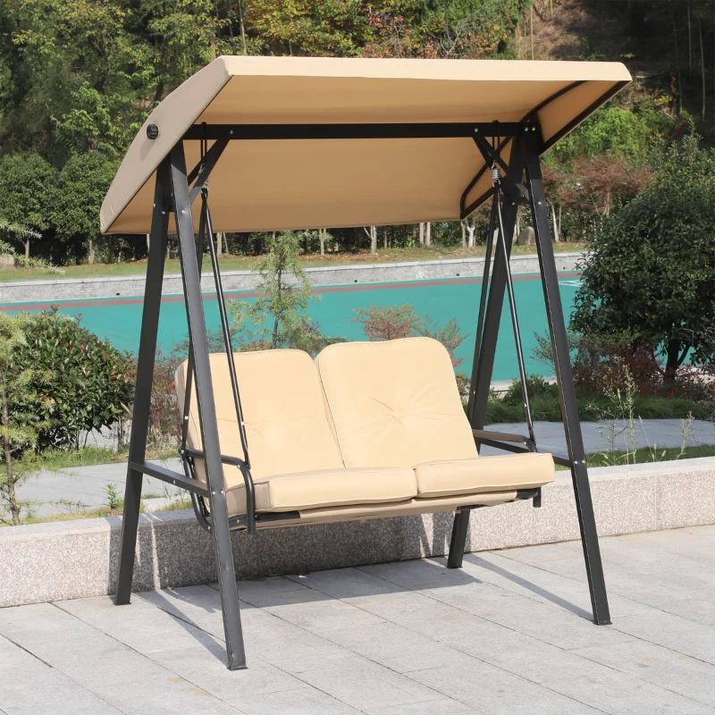 Outsunny Balansoar de Gradina cu 2 locuri, Acoperis reglabil si Structura din otel, 138 x 106 x 174cm