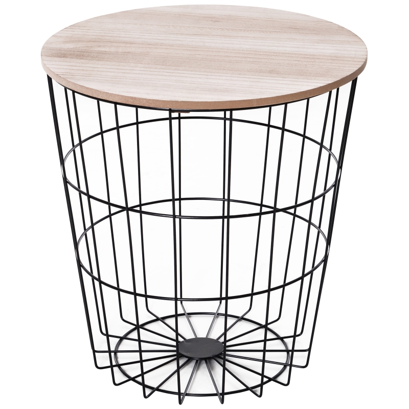 Homcom Masa Container Rotunda, din Lemn si Metal Negru Φ39.5x43cm