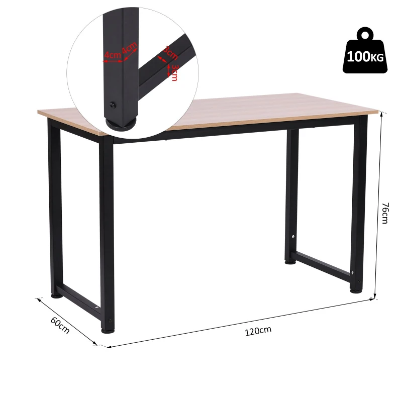 Homcom Tavolo Scrivania in Legno MDF Color Rovere e Gambe in Metallo Nero