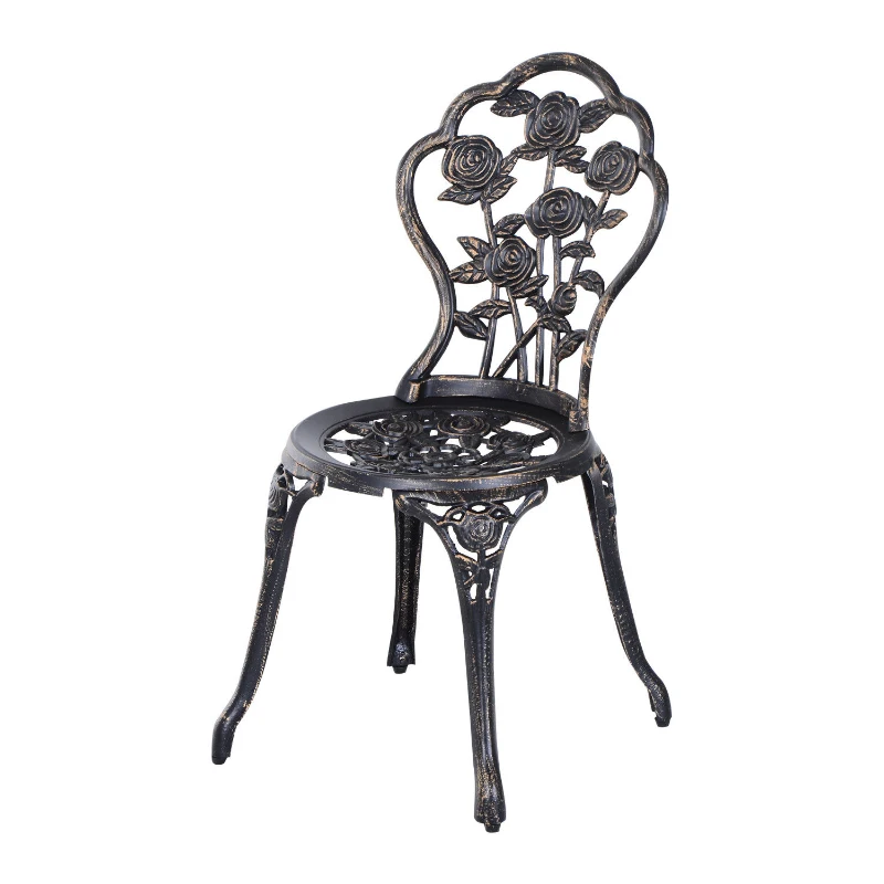 Outsunny Set Tavolo e due Sedie da Giardino in Stile Rétro con Decorazioni Floreali Color Bronzo