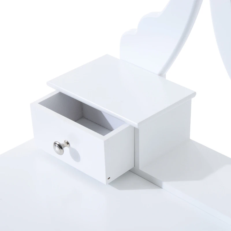 HomCom Tavolo da Trucco Mobile da Toletta Specchiera con Sgabello Specchio Girevole in Legno Bianco