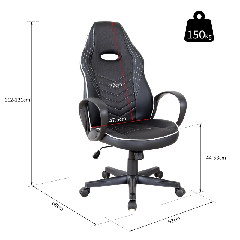 Vinsetto Fotoliu de Birou Gaming cu Invelis in Piele PU Premium Design Ergonomic Negru si Alb