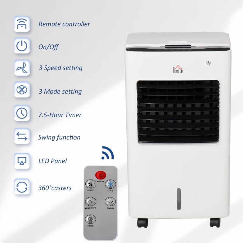 HOMCOM Aparat de racire Ventilator cu Ghiata camere 20m² 9 funcții telecomanda