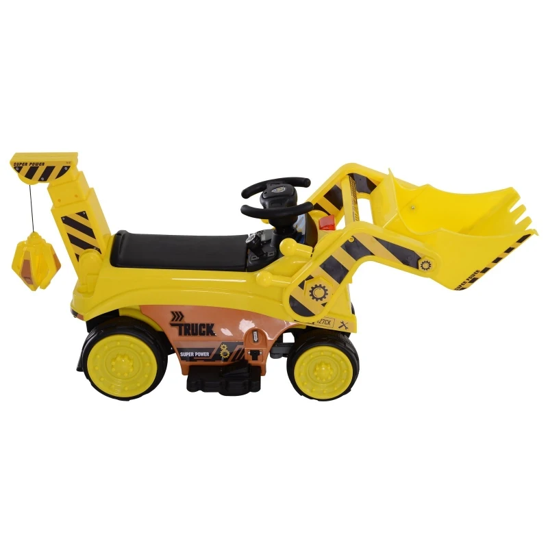 Homcom Excavator Jucarie de Calarit cu Lopata si Grebla Electrica pentru Copii Galben