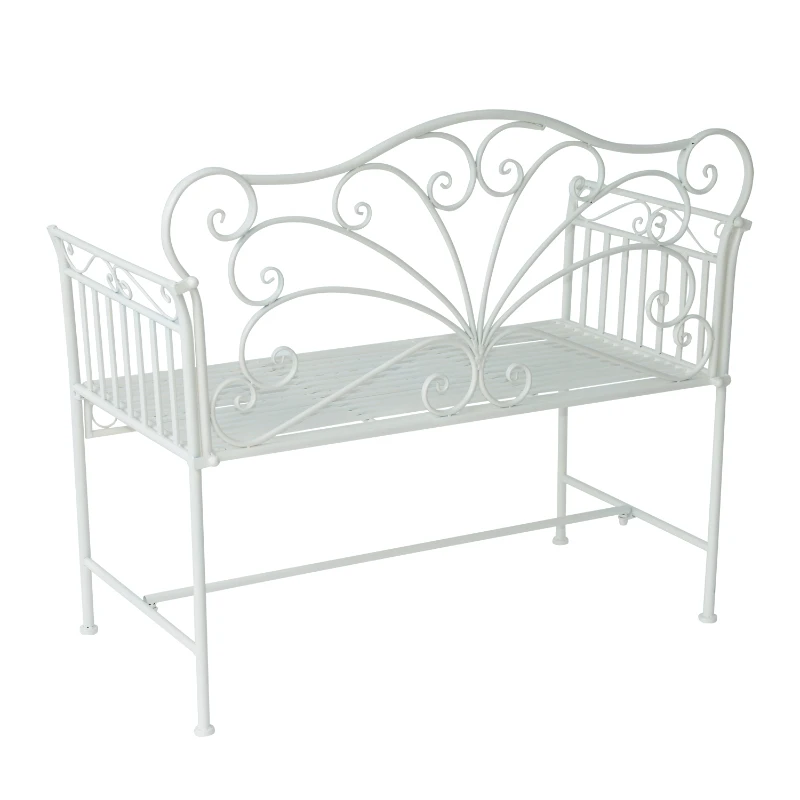 Outsunny Bancă de Exterior cu 2 Locuri, Bancă de Grădină în Stil Romantic din Fier, 113,5x50x96 cm, Alb