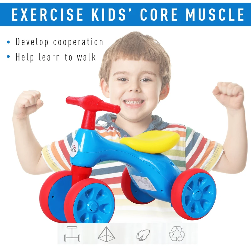 HOMCOM Bicicleta fara Pedale pentru Copii intre 18 si 36 Luni Rosu Albastru si Galben