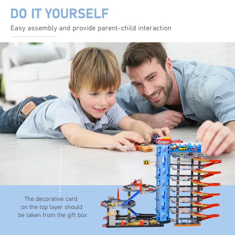 HomCom jucarie parcare supraetajata cu masini, 92x46x71cm