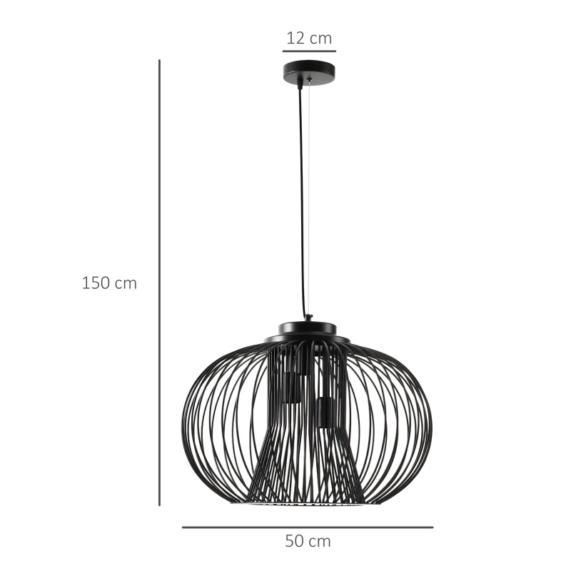 HOMCOM Lustră de plafon design modern cu fixare E27 și înălțime reglabilă, Plafoniera suspendata Ф50x150cm – negru