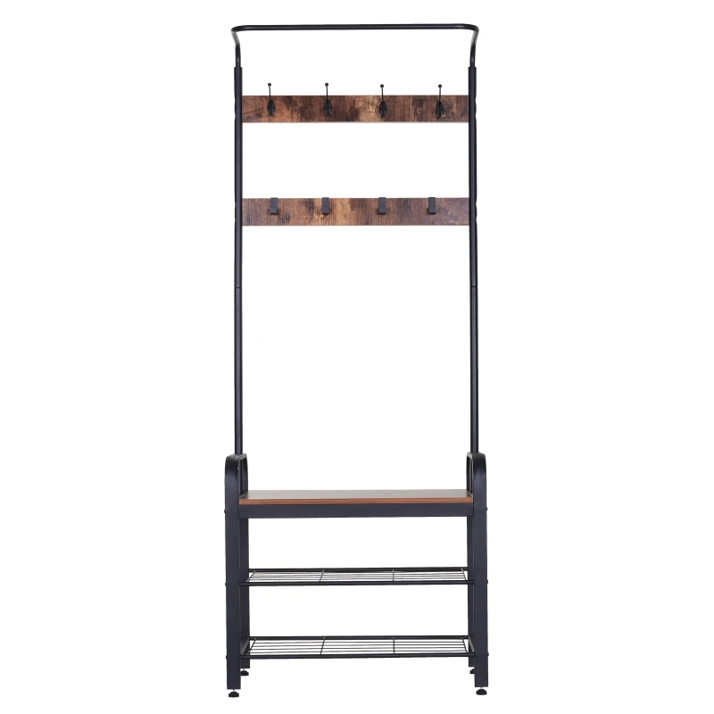 HOMCOM Dulap de perete pentr Haine Stil Industrial cu banc pentru pantofi, in Lemn si Metal 72x34x185cm