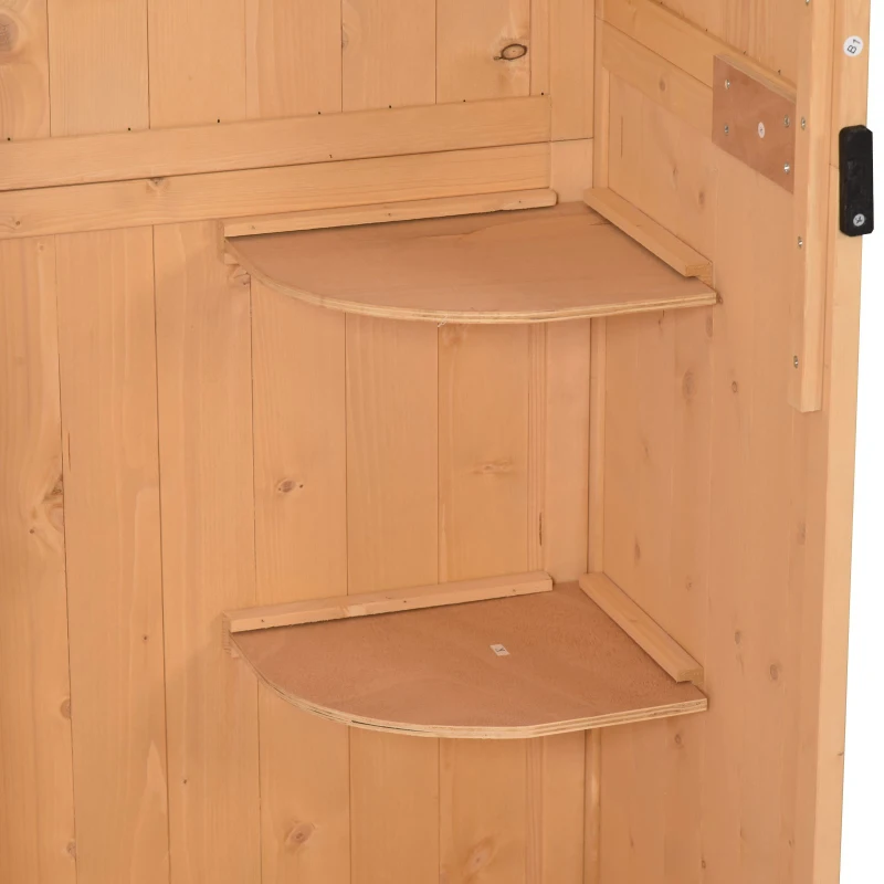 Outsunny Dulap de Gradina Extern Pentru Scule Ustensile in Lemn cu 3 Rafturi Acoperis Impermeabil 77 × 54.2 × 179cm Lemn Natural