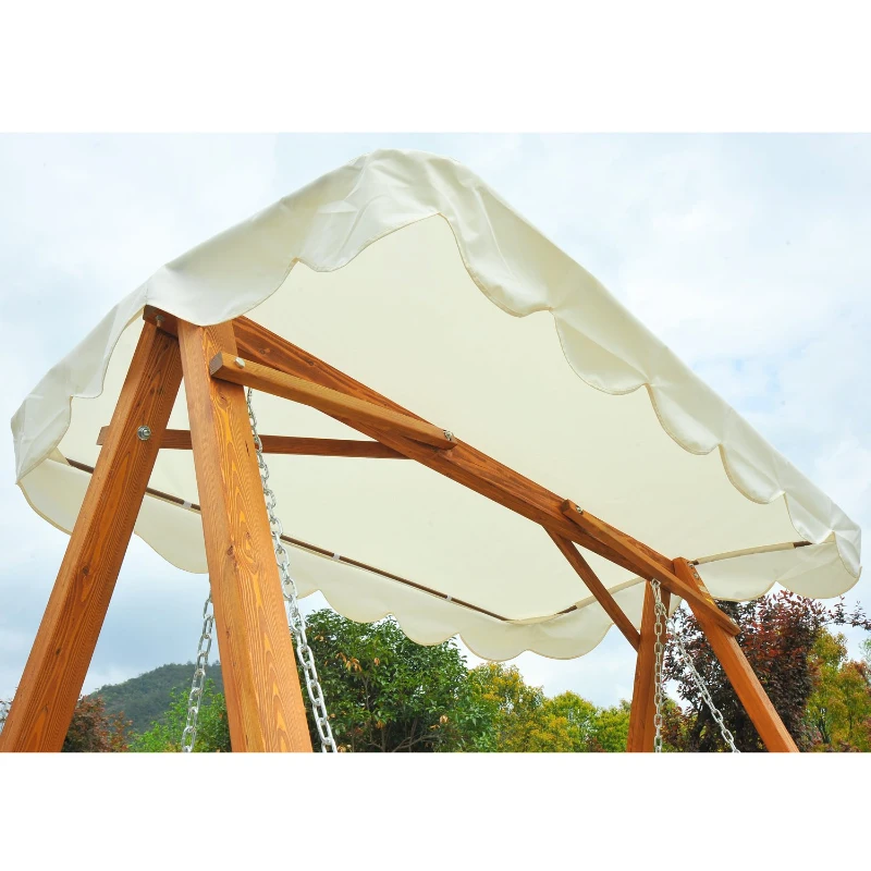 Outsunny Dondolo da Giardino a 3 Posti in Legno di Pino con Tettuccio Parasole, Bianco