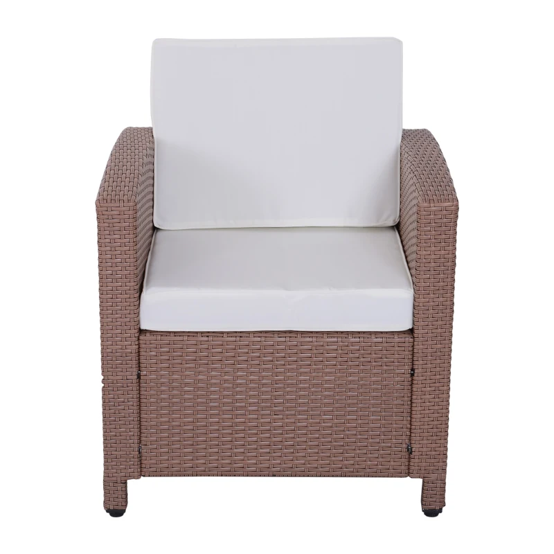 Outsunny Set Mobilier de Grădină din Polyratan 4buc Măsuță, Canapea și 2 Fotolii cu Perne Maro deschis